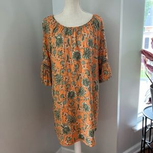 Ruby Rd. Orange Floral Print Rayon Mini Dress